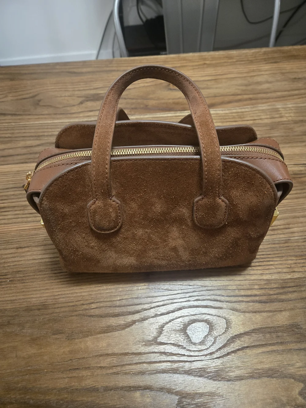J. Crew Brown Suede Mini Satchel with Gold Hardware